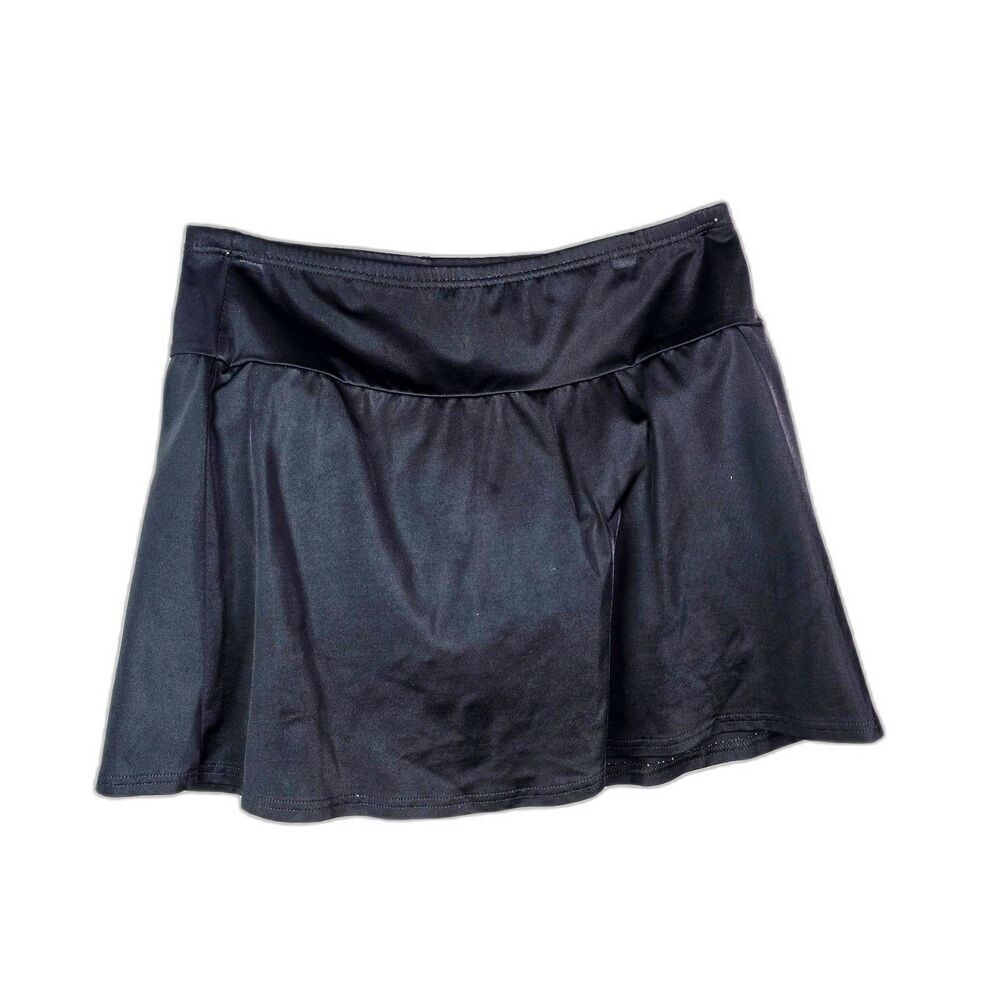 Lands End Womens Swim Skirt 8 Black Beach Swim Bottom Pull On Modest Swimwear
